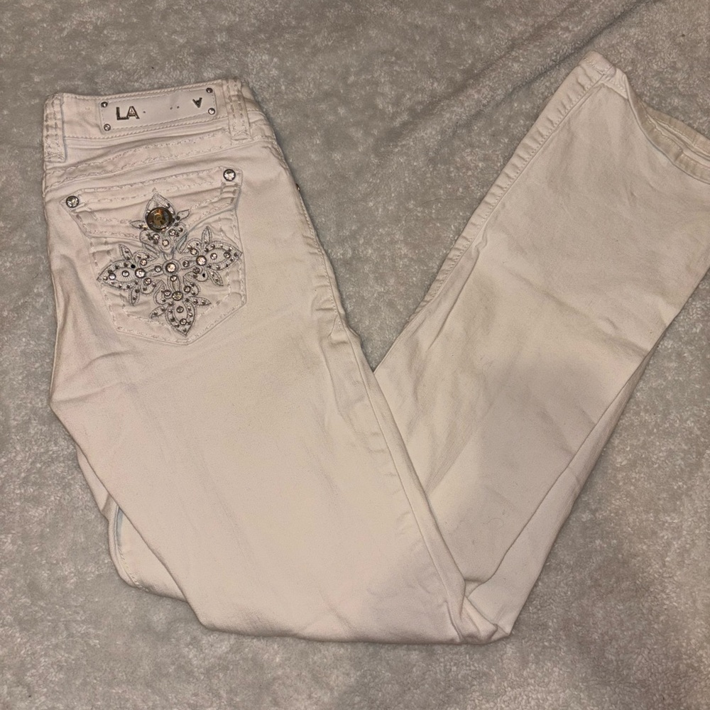 L.A. Idol Women's White Embellished Boot Cut Jeans